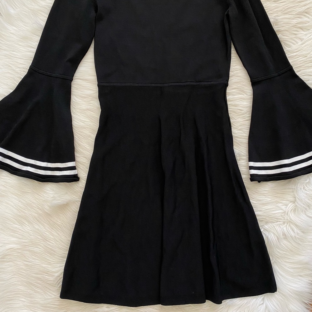 Eliza J Black Knit Long Flare Bell Sleeve Modest Crewneck Fit and Flare Dress - Picture 4 of 9